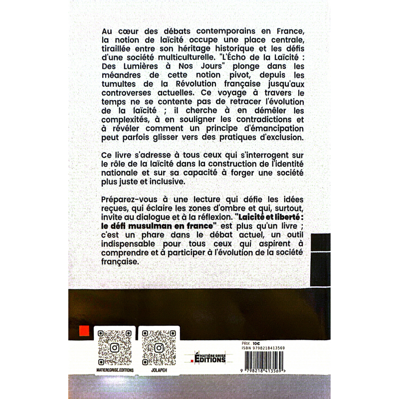 Laïcité et liberté : le défi musulman en France - Jolapeh - Matière grise éditons